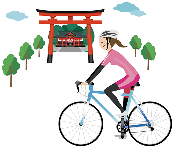 自転車と神社メインイラスト